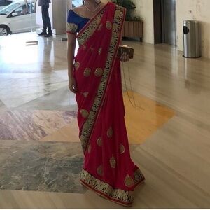 Elegant Pink and Gold Sari